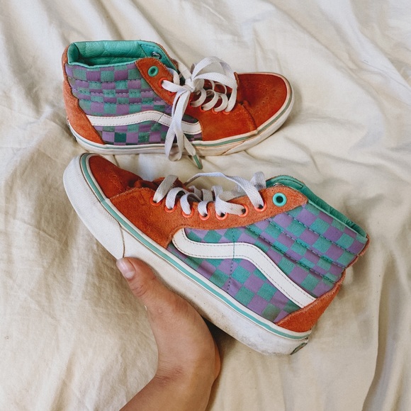 multi colored checkered vans